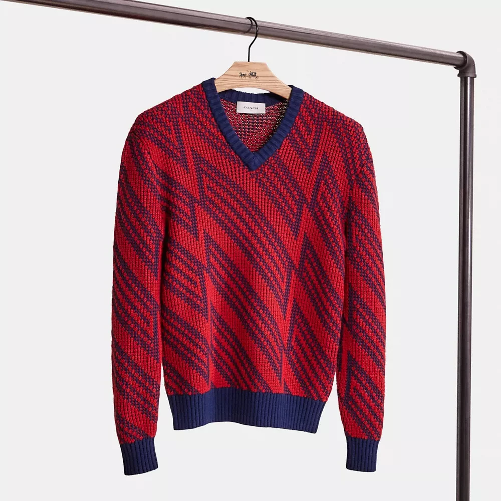 Restored Jacquard V Neck Sweater