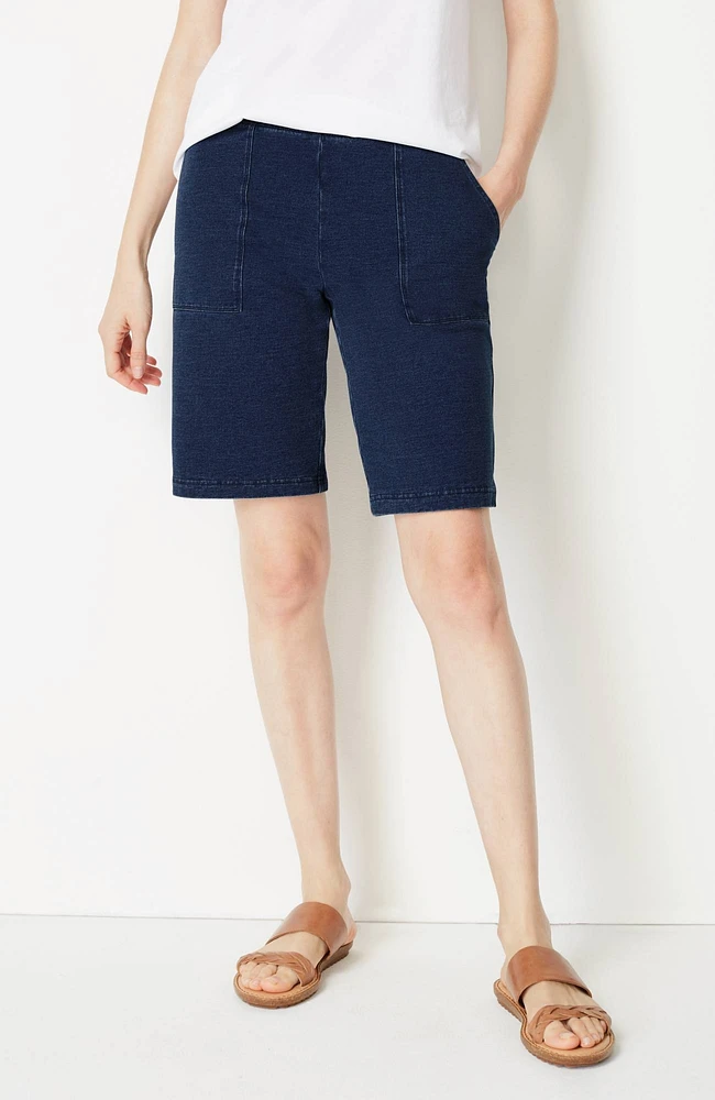 pure jill indigo knit jean shorts