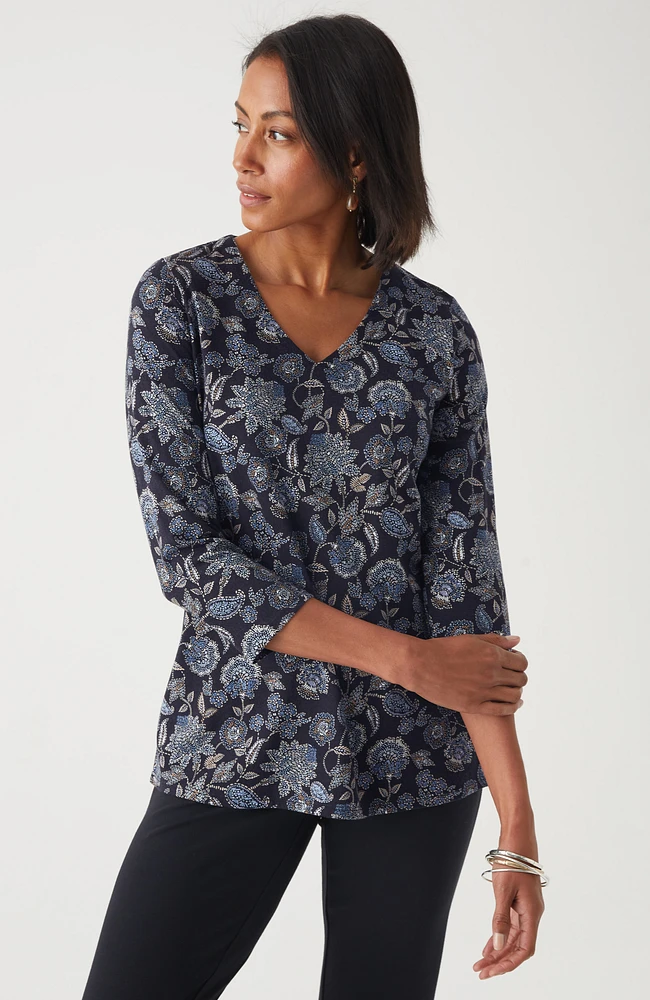 pure jill printed v-neck tee
