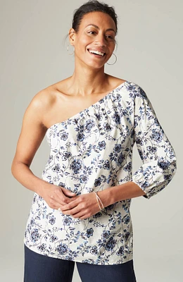 one-shoulder puff-sleeve top