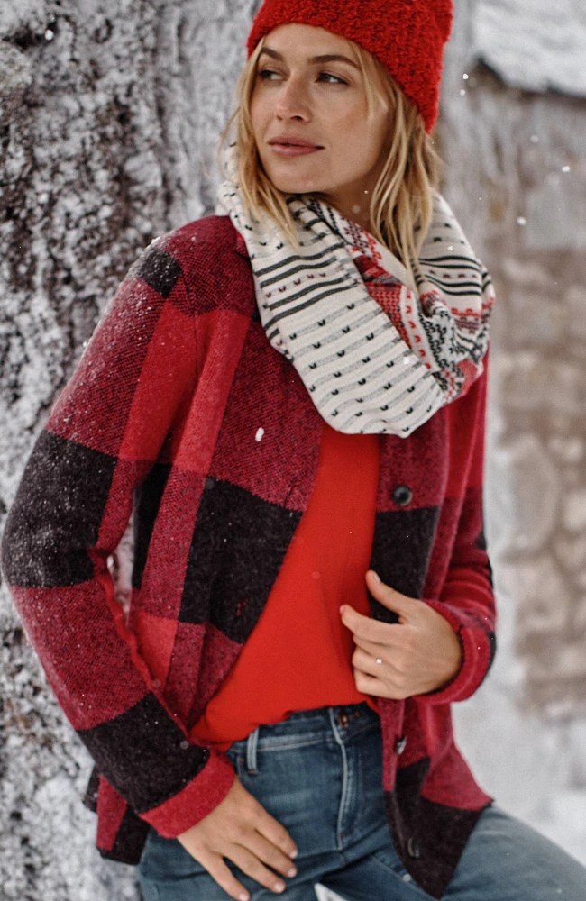 plaid button-front sweater
