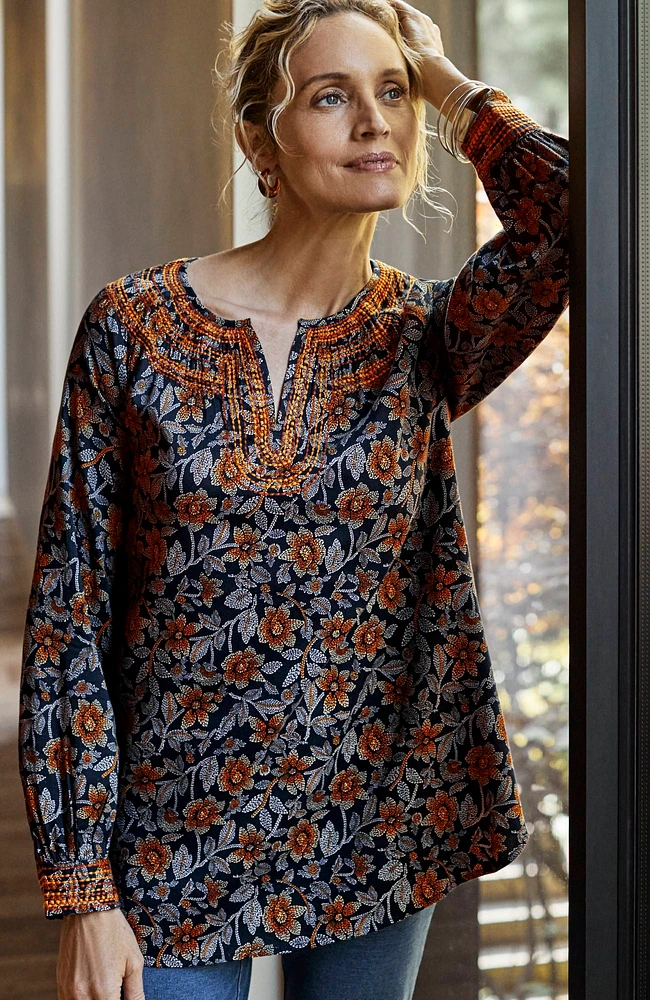 pure jill twill embroidered tunic