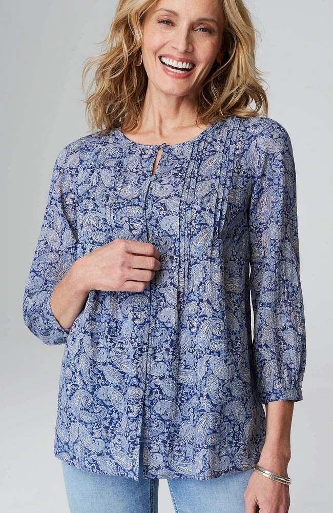 printed a-line pintucked top