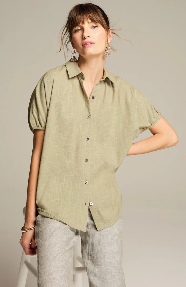 pure jill relaxed button-front top