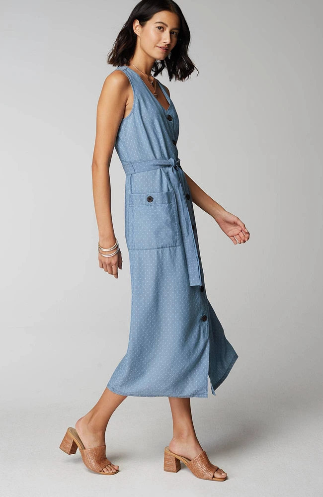 sleeveless button-front dress