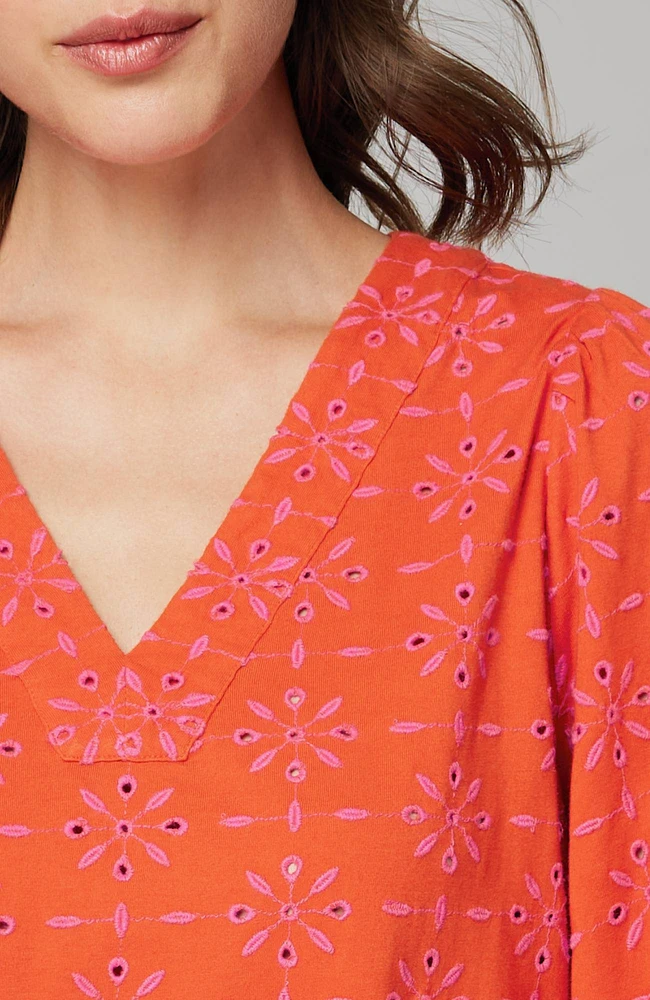 contrasting-eyelet tunic
