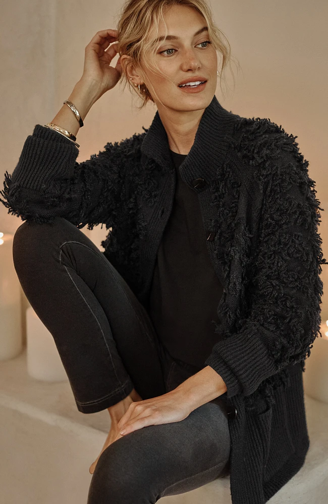 pure jill textured fringe cardi