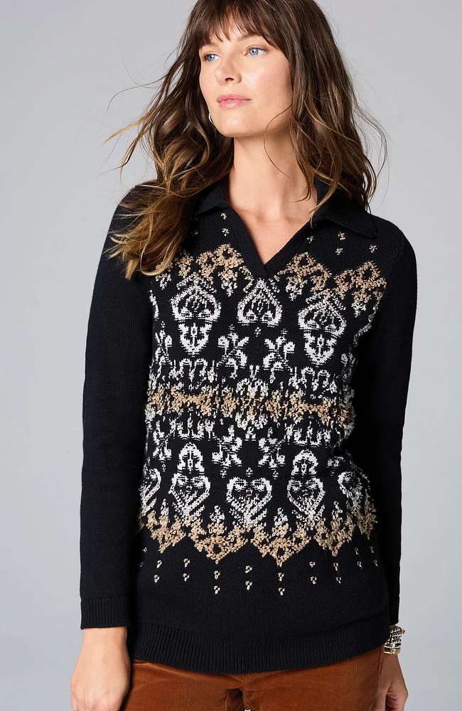 jacquard-patterned collared sweater