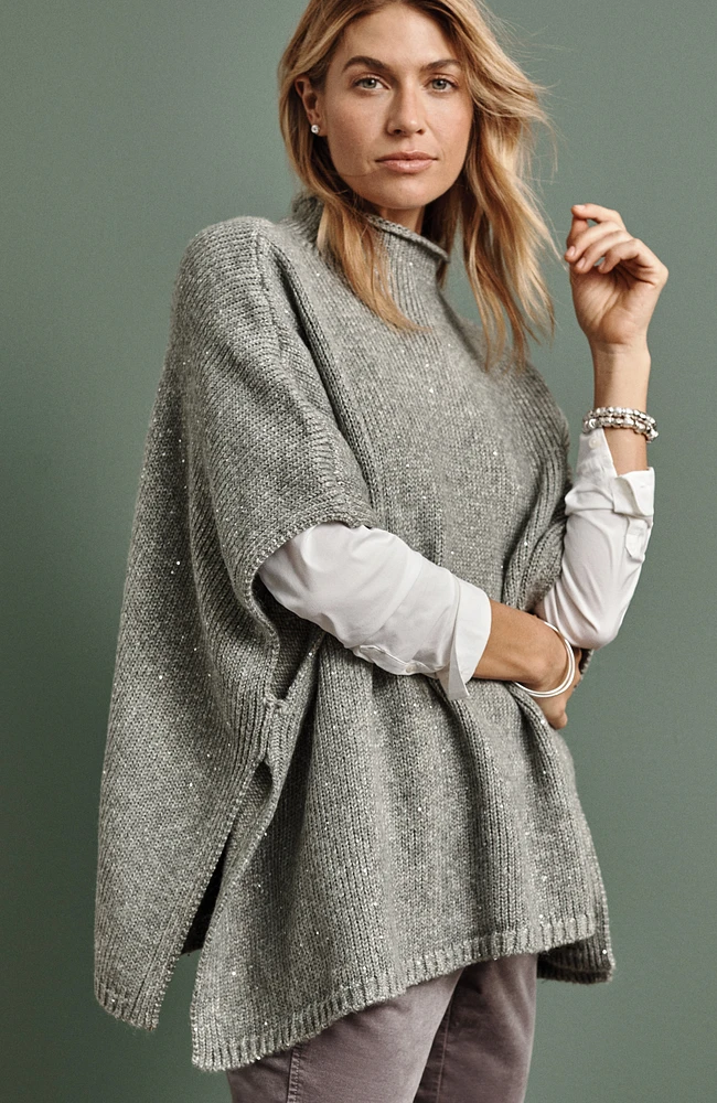 sequin sweater-knit poncho