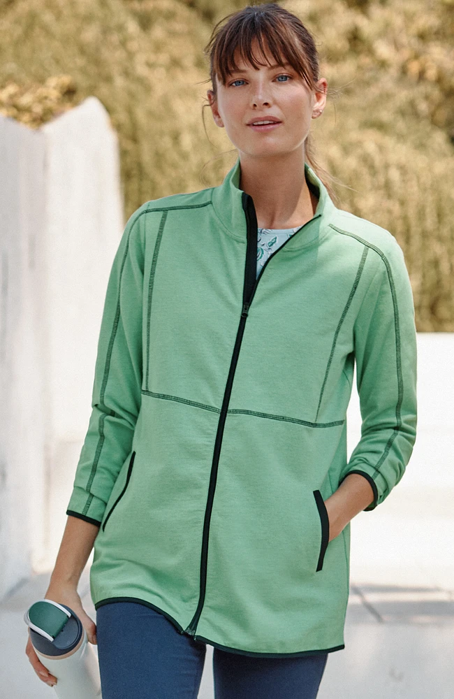 fit contrast-trimmed zip-front sweatshirt