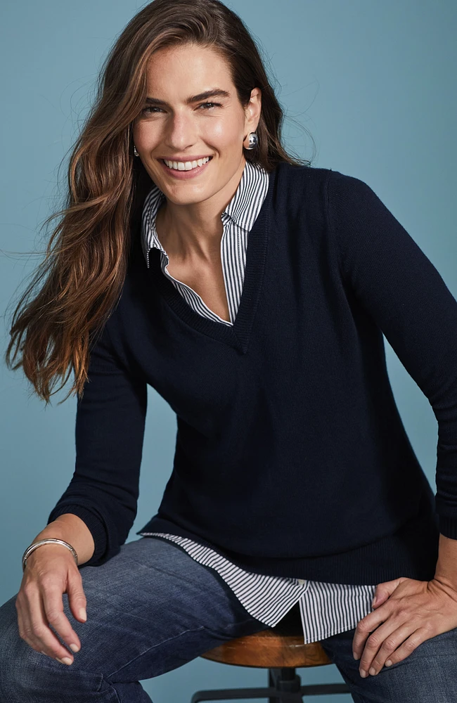 mixed-media shirt-collar sweater