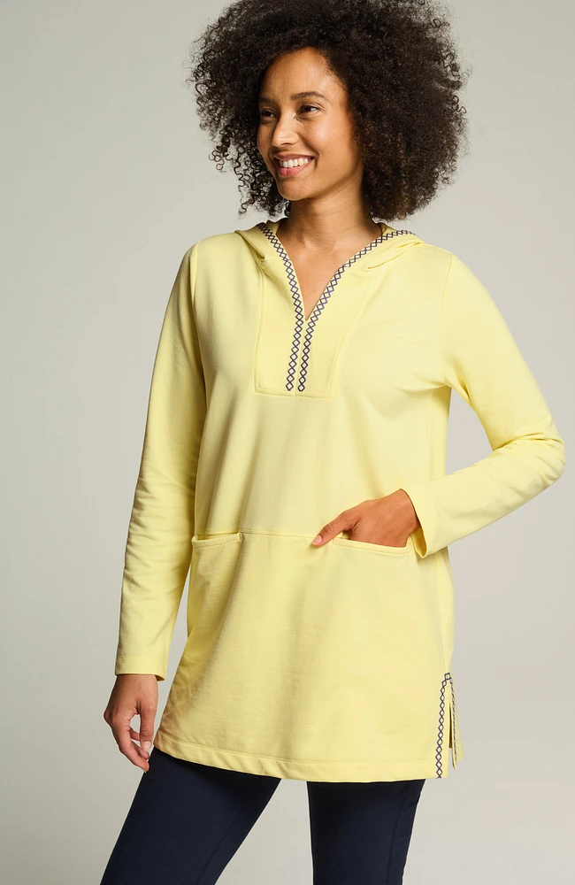 fit elevate terry embroidered hooded tunic