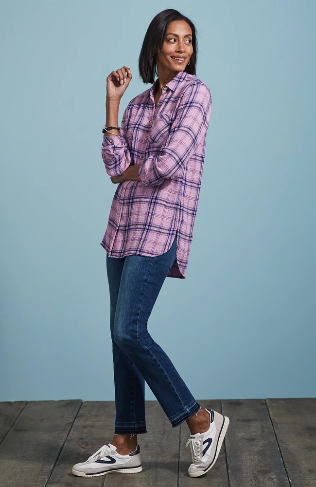 high-rise release-hem jeans