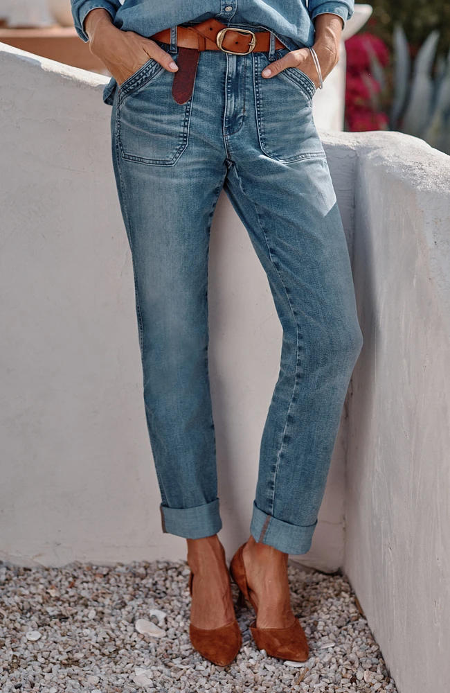 high-rise patch-pocket jeans