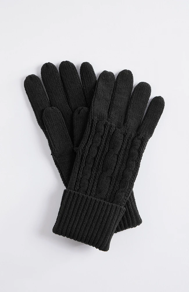 cable-knit chenille gloves
