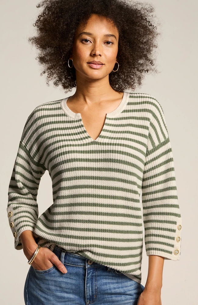 ribbed-stripes button-cuffed sweater