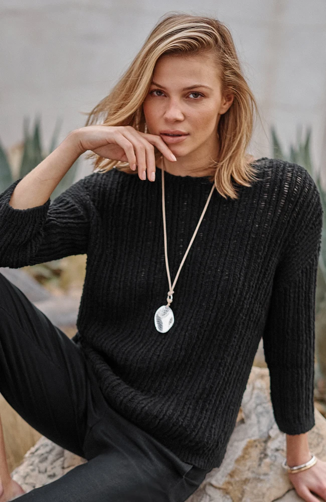 pure jill open-rib-textured sweater