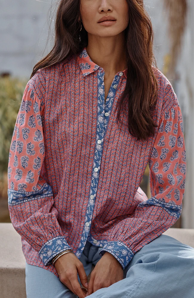 pure jill mixed-print button-front top