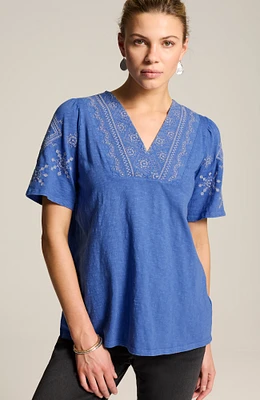 pure jill embroidered garment-dyed top