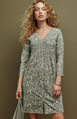 smocked button-front dress