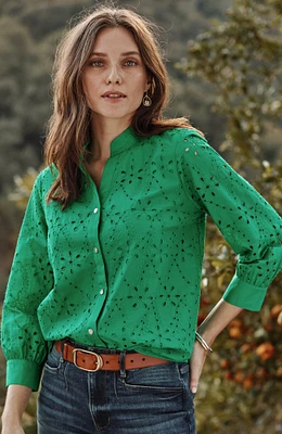 eyelet button-front top