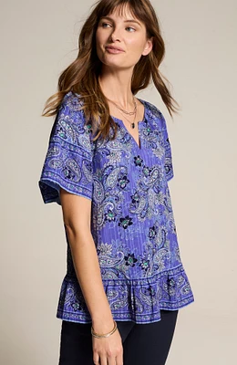 printed split-neck top