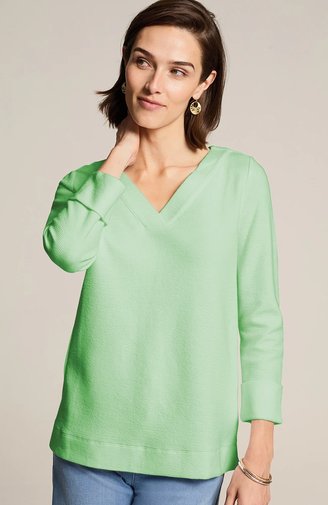 ottoman-knit rolled-cuff top
