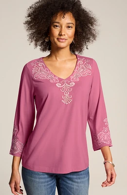 embroidered v-neck top