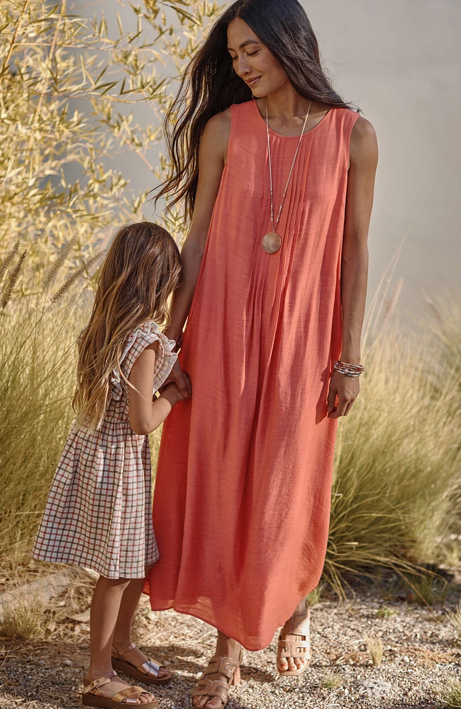 pintucked a-line maxi dress