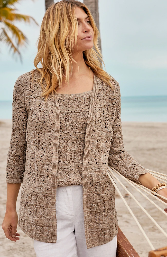 pointelle open-front cardi