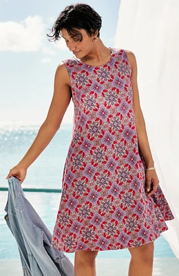 printed sleeveless swing dress