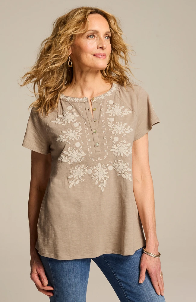 cotton-blend embroidered top