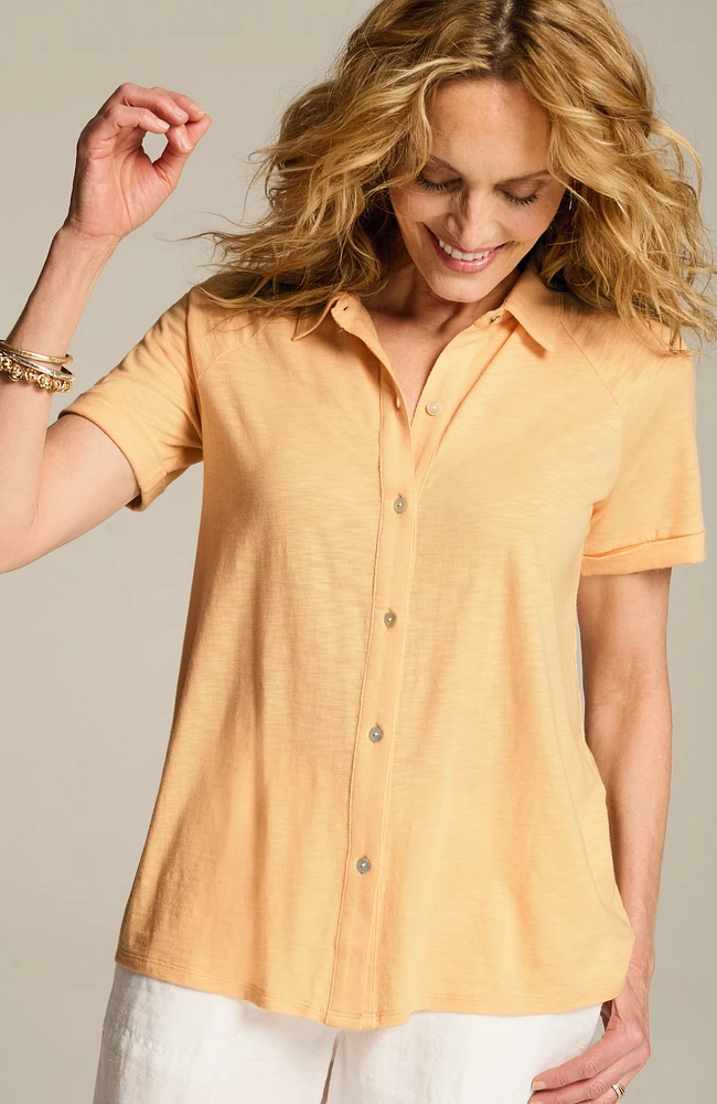 collared button-front knit top