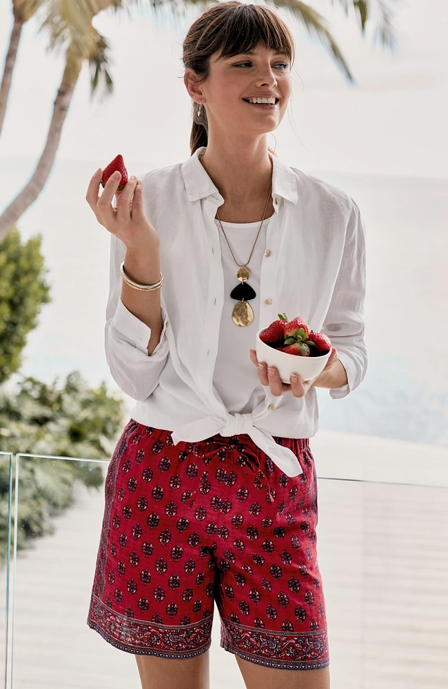 free-spirit paisley pull-on shorts