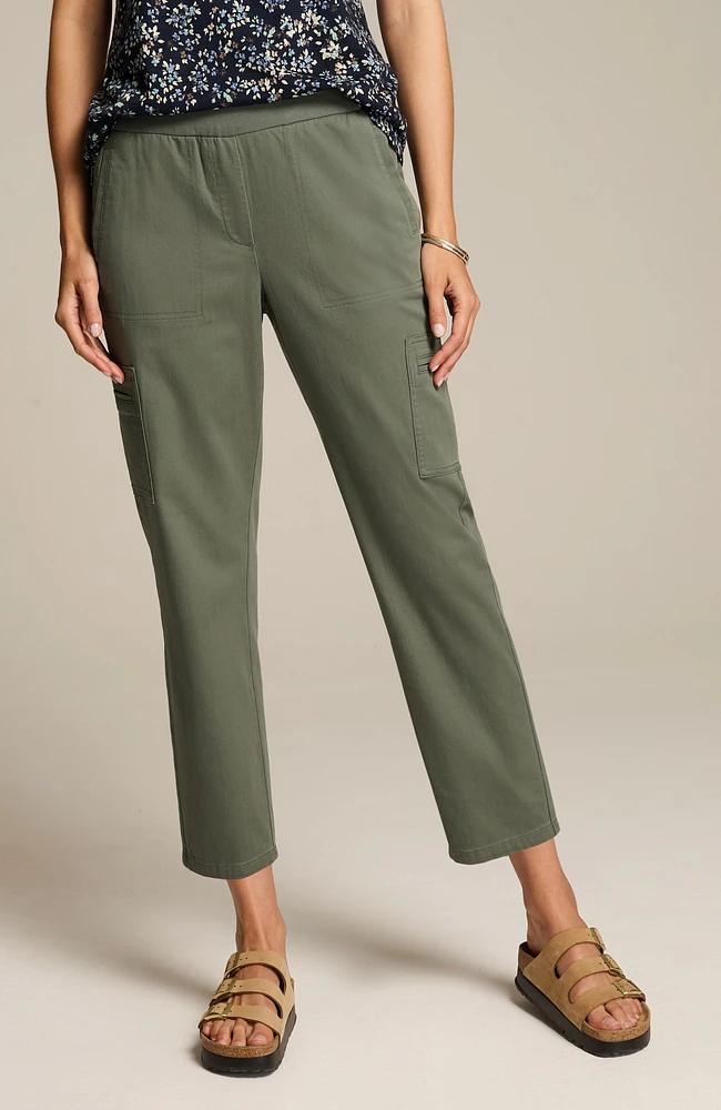 twill knit-waist slim-leg pants