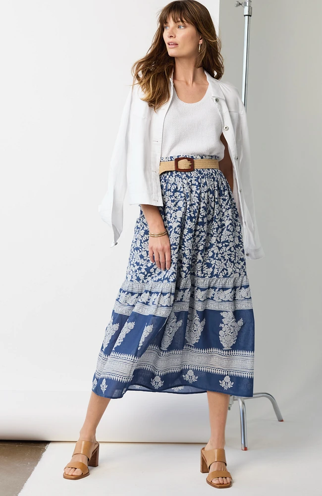 pure jill border-print maxi skirt