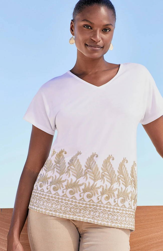 pure jill metallic-embroidered top