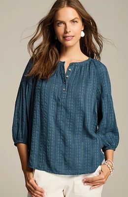 shirred-sleeve popover top