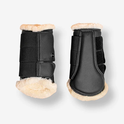 Horse Riding Synthetic Sheepskin Brushing Boots - 500 Twin-Pack Black