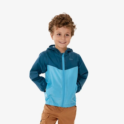 Kids’ Waterproof Hiking Jacket with Zip, MH100 Blue Ages 2-6