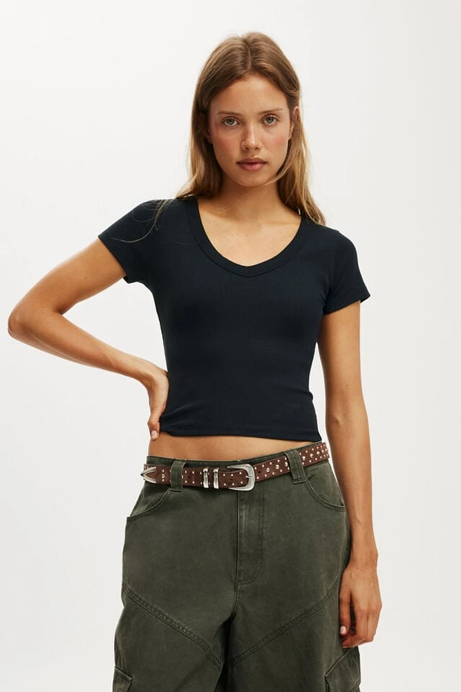 Goldie Rib V Neck Short Sleeve