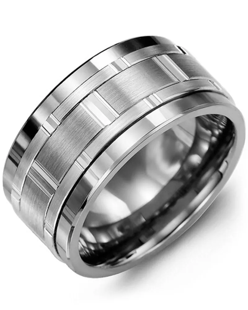MJC GLD - Men's Wide Vertical Diamond Cut Wedding Band