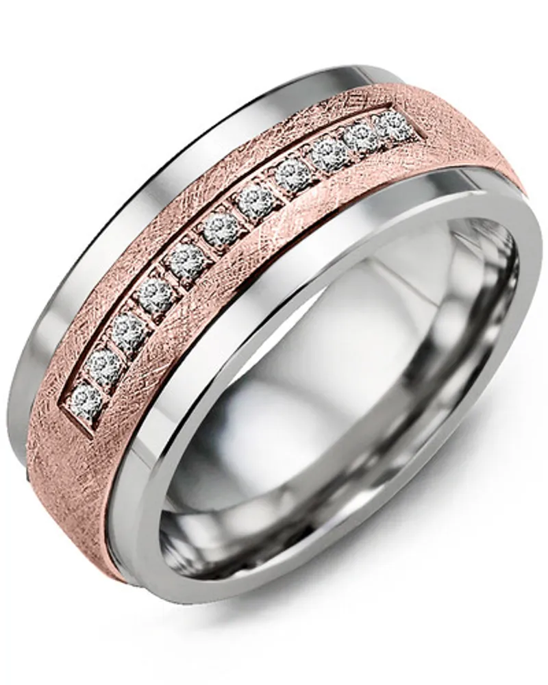 MKF - GLD Men's Brushed Diamond Wedding Band