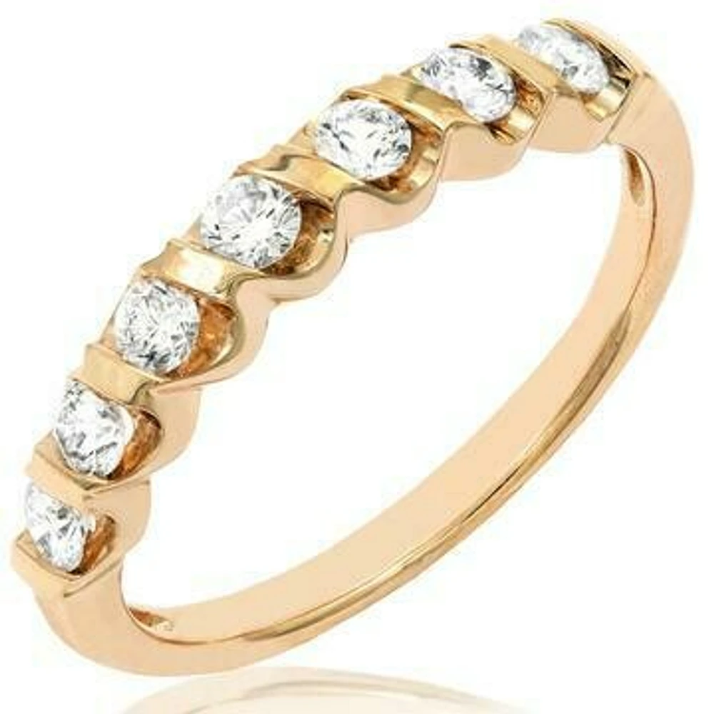 Diamond 0.38CT Band Fancy Bar Set 14KT Yellow Gold Ring
