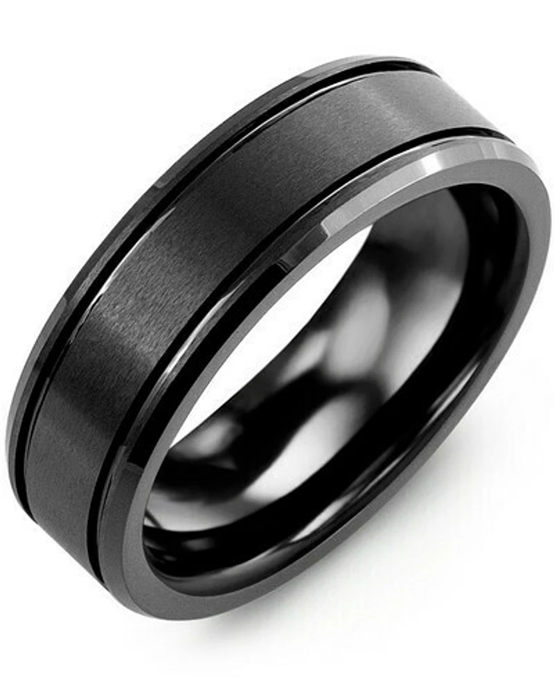 RGP - Men's Beveled Brush Black Ceramic Wedding Ring