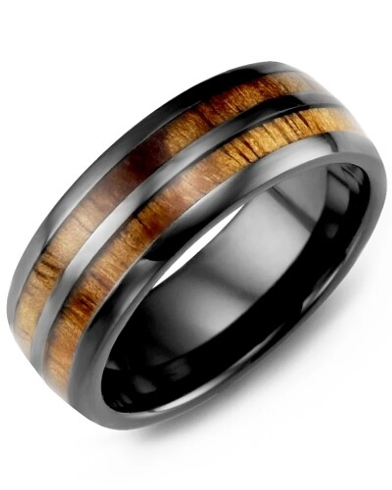 MHD - Men's Dome Double Koa Wood Ceramic Wedding Ring