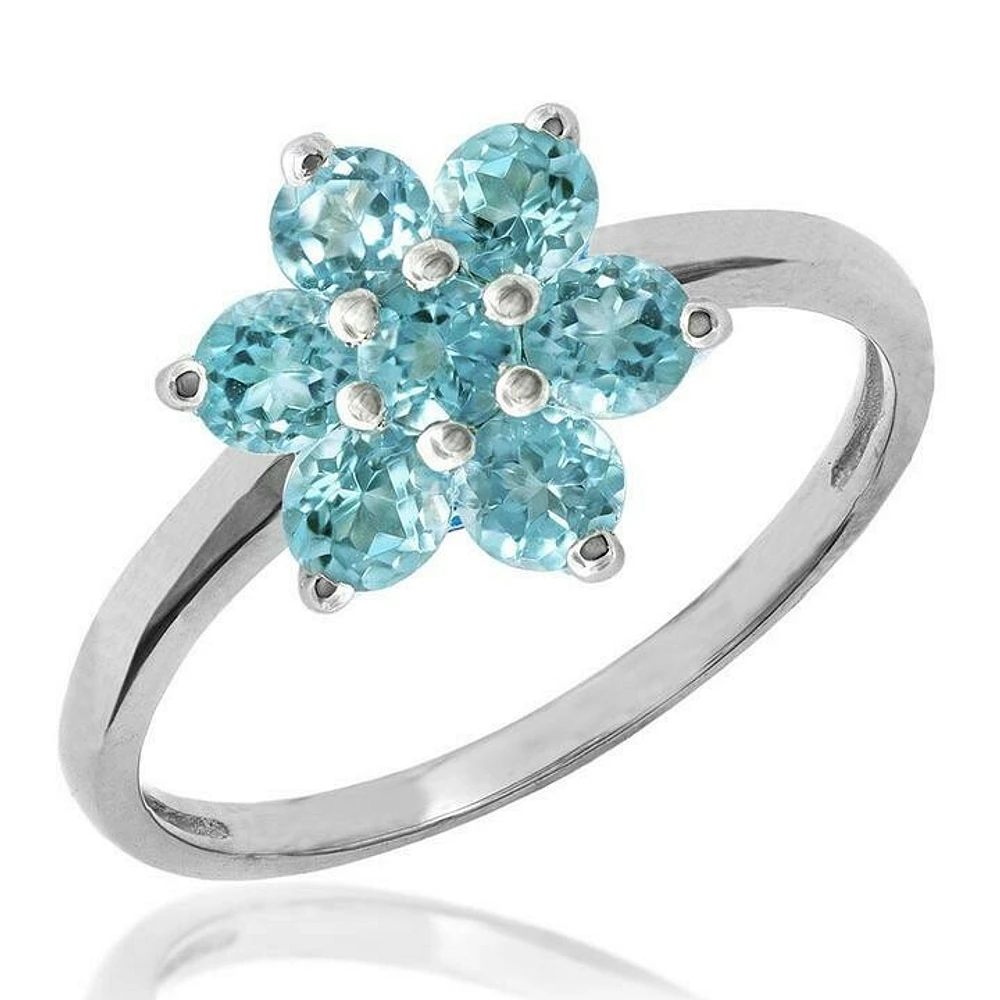Floral Blue Topaz Cluster Ring 14KT Gold