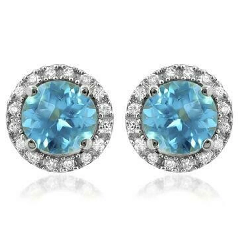 Topaz Stud Earrings with Diamond Halo 14KT Gold