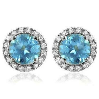 Topaz Stud Earrings with Diamond Halo 14KT Gold