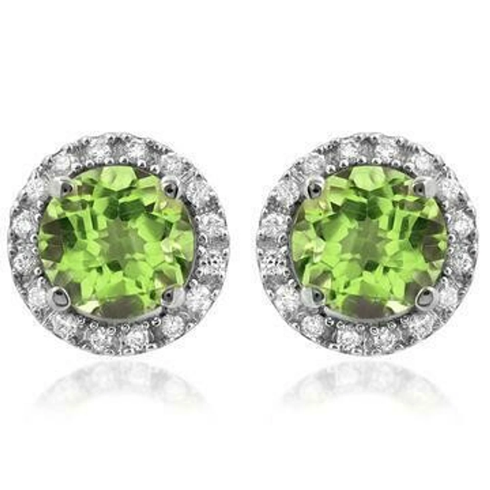 Peridot Stud Earrings with Diamond Halo 14KT Gold